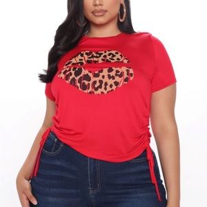 Fashion Nova Red Cheetah Lip Side Ruched Top